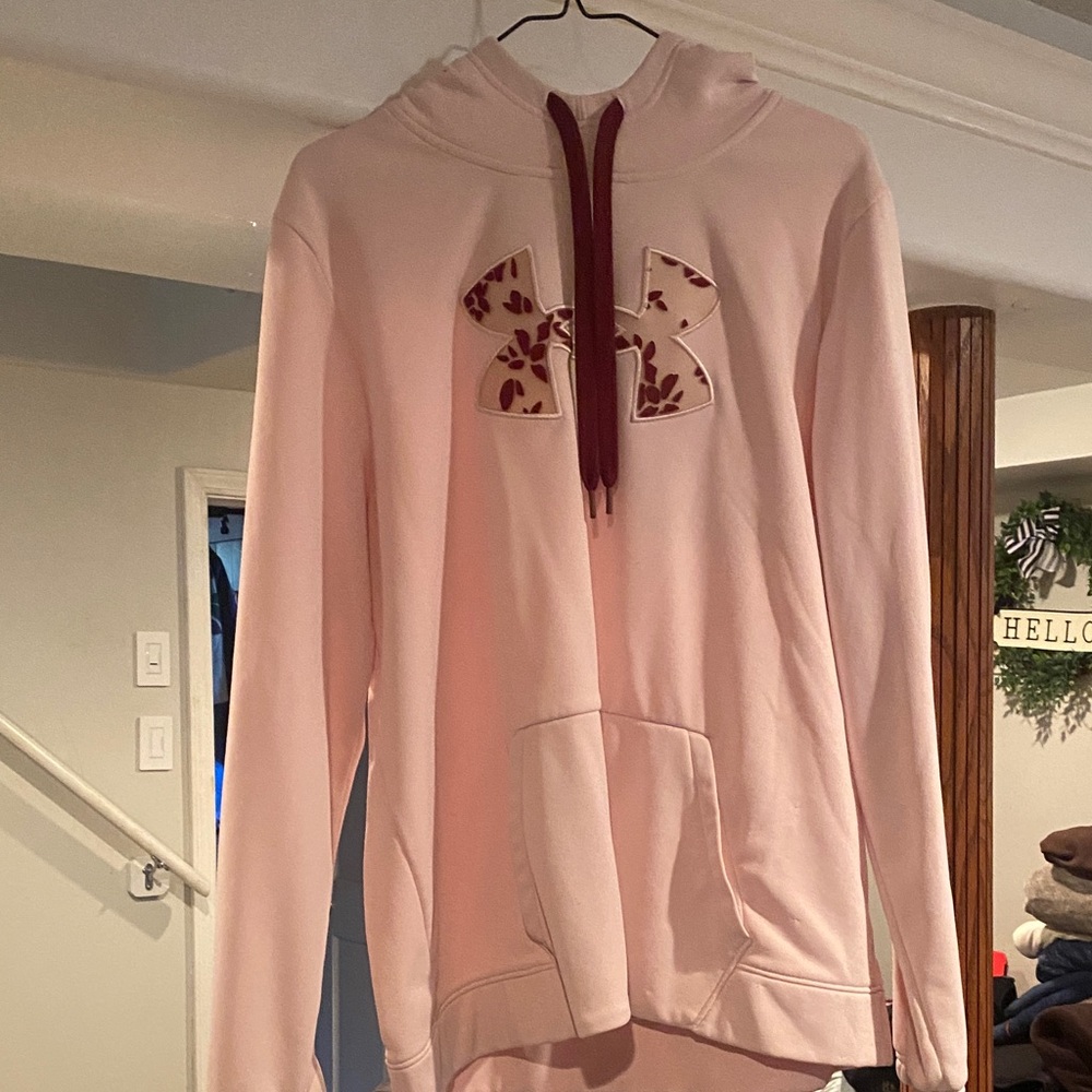 Under Armour Women's Light Pink Hoodie with Maroon Accents